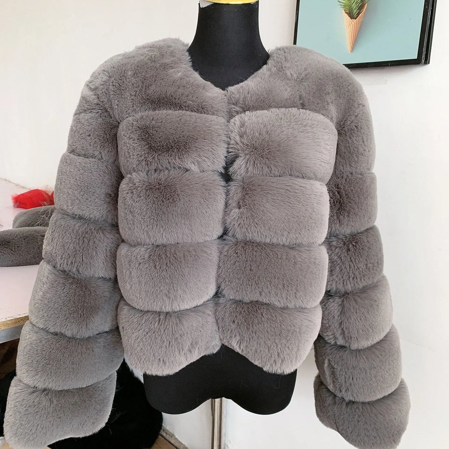Elegant Winter Faux Fox Fur Crop Jacket