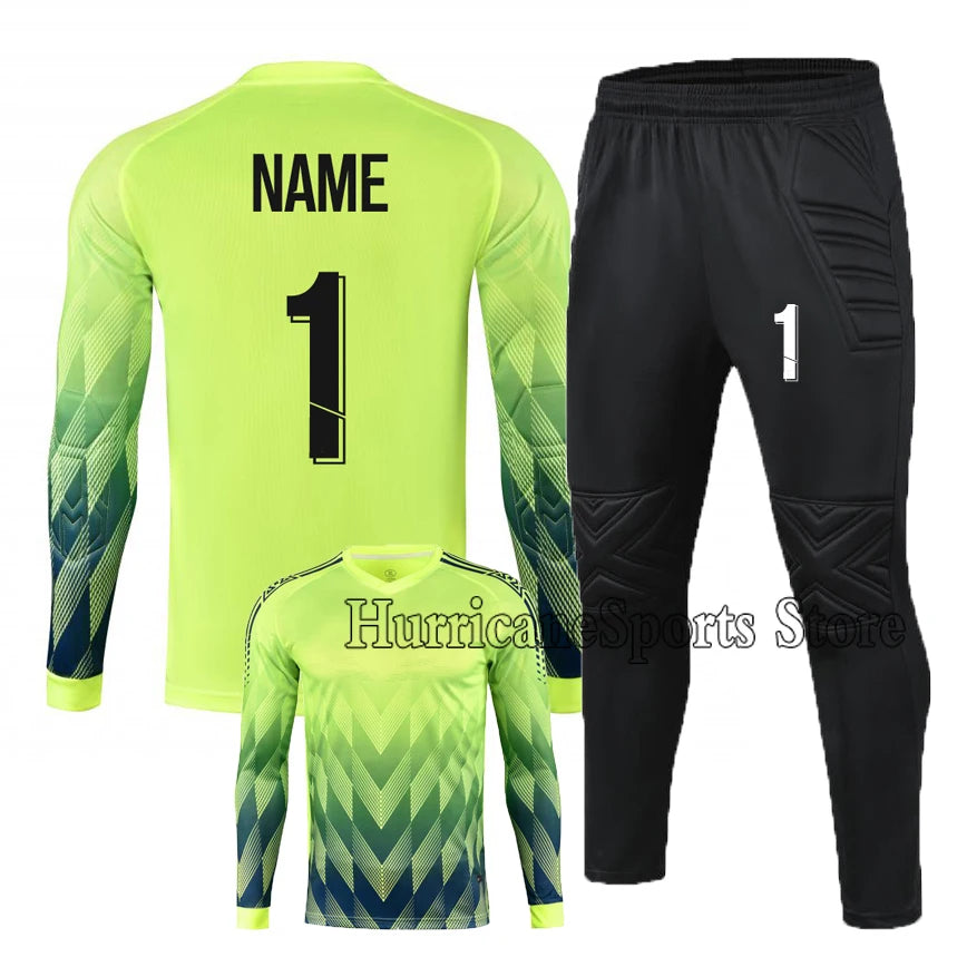 Custom Men Boys Girl Soccer Shirt Goalkeeper Uniform Long Sleeve Football Training Goalkeeper Top Soccer Jersey Pant Shorts Sets