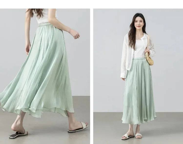 Sentubila Flowy A-Line Skirt – Iridescent Sheen