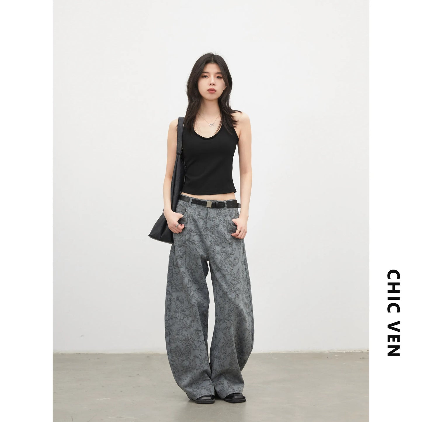 CHIC VEN New Women Jeans Loose Casual High Waist Wide Leg Denim Pants Paisley Female Trousers Spring Autumn 2026