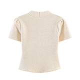 Summer minimalist style V-neck slim fit structured knit short sleeved knitted jacket with suspender short top and half skirt