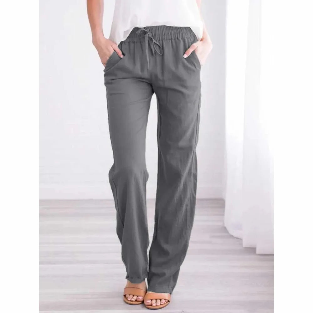 Women's Cotton Drawstring Straight Leg Pants
