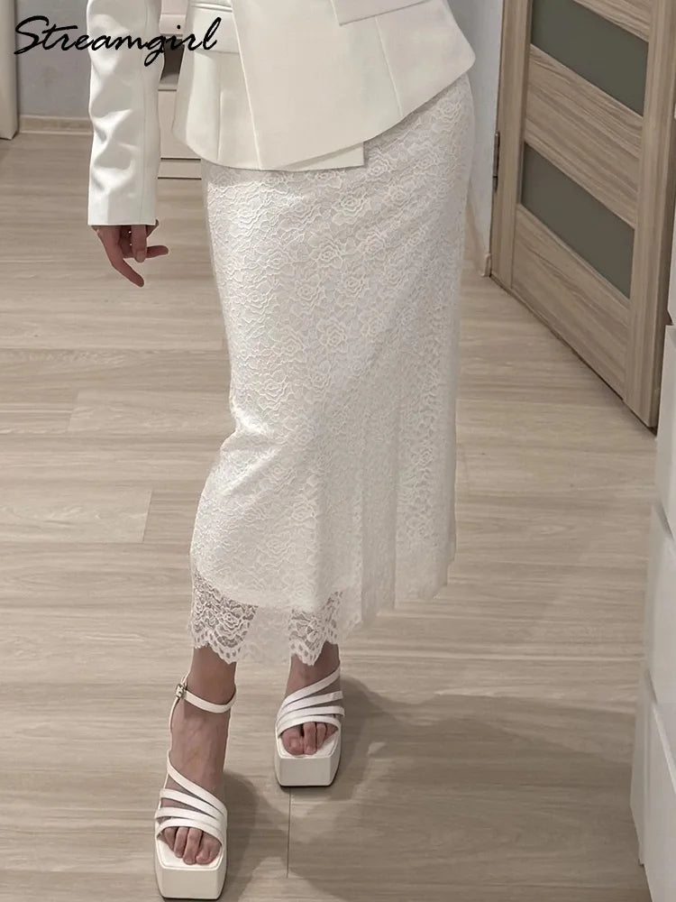 Elegant Lace Maxi Skirt – Women's Floral Pencil Skirt