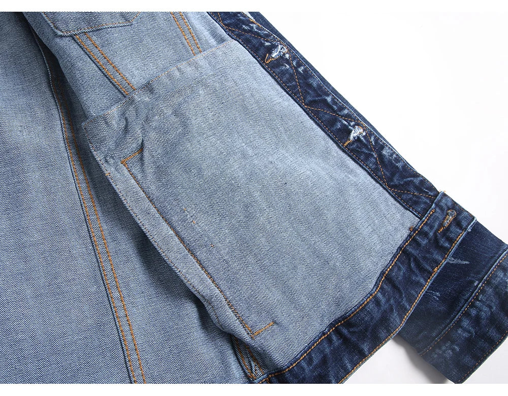 Men Graffiti Denim Jacket Casual Letters Printed Stretch Blue Jean Coat Slim Fit Lapel Collar Long Sleeve Outerwear