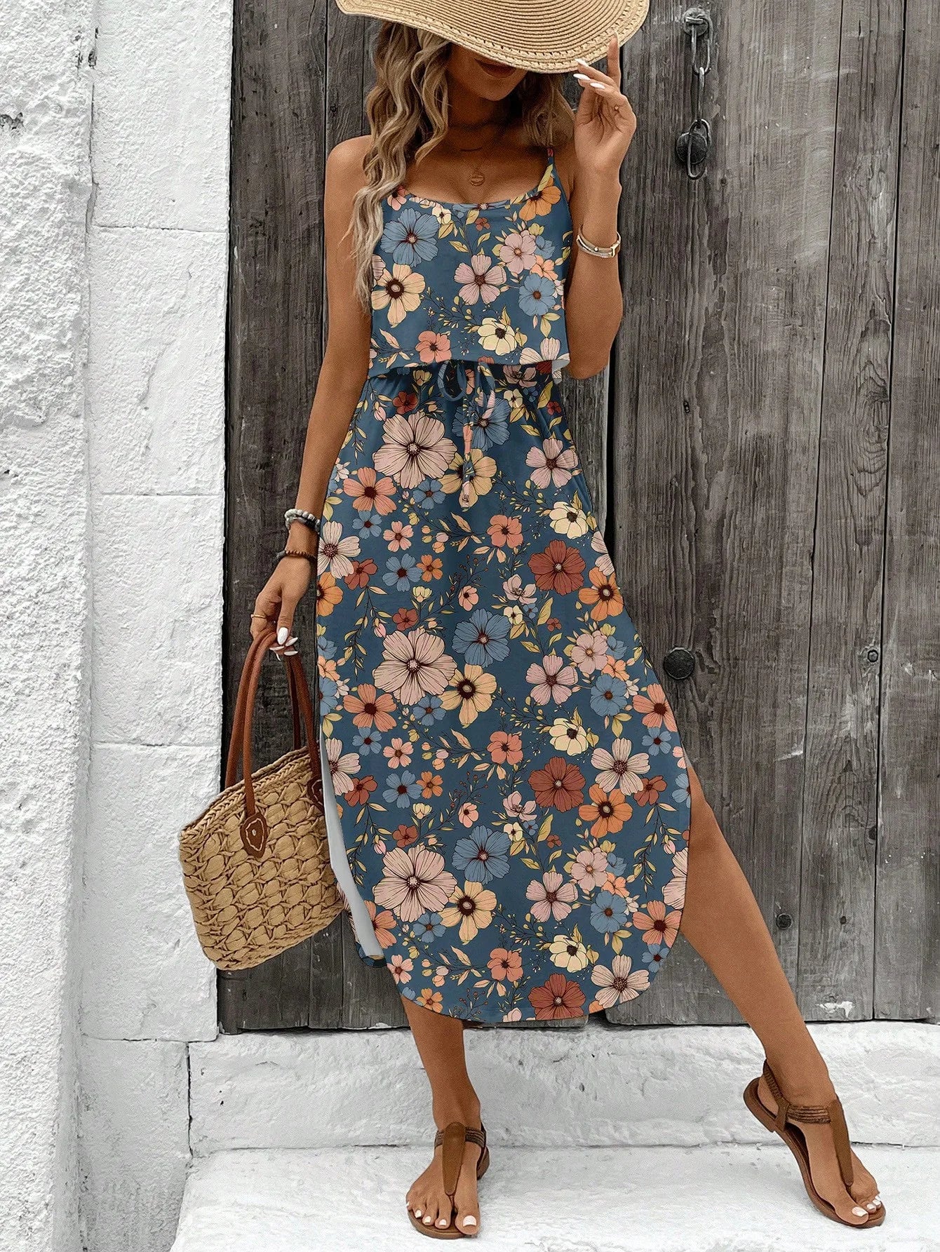 Summer Spaghetti Strap Flowy Dress