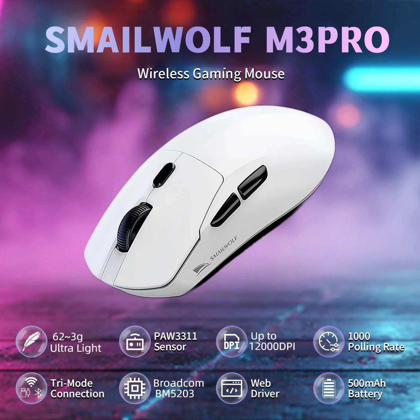 2026 New Wireless Gaming Mouse 500mAh, TYPEC Rechargeable  Mouse with 1000Hz Polling Rate, Compatible with Laptops and Desktops