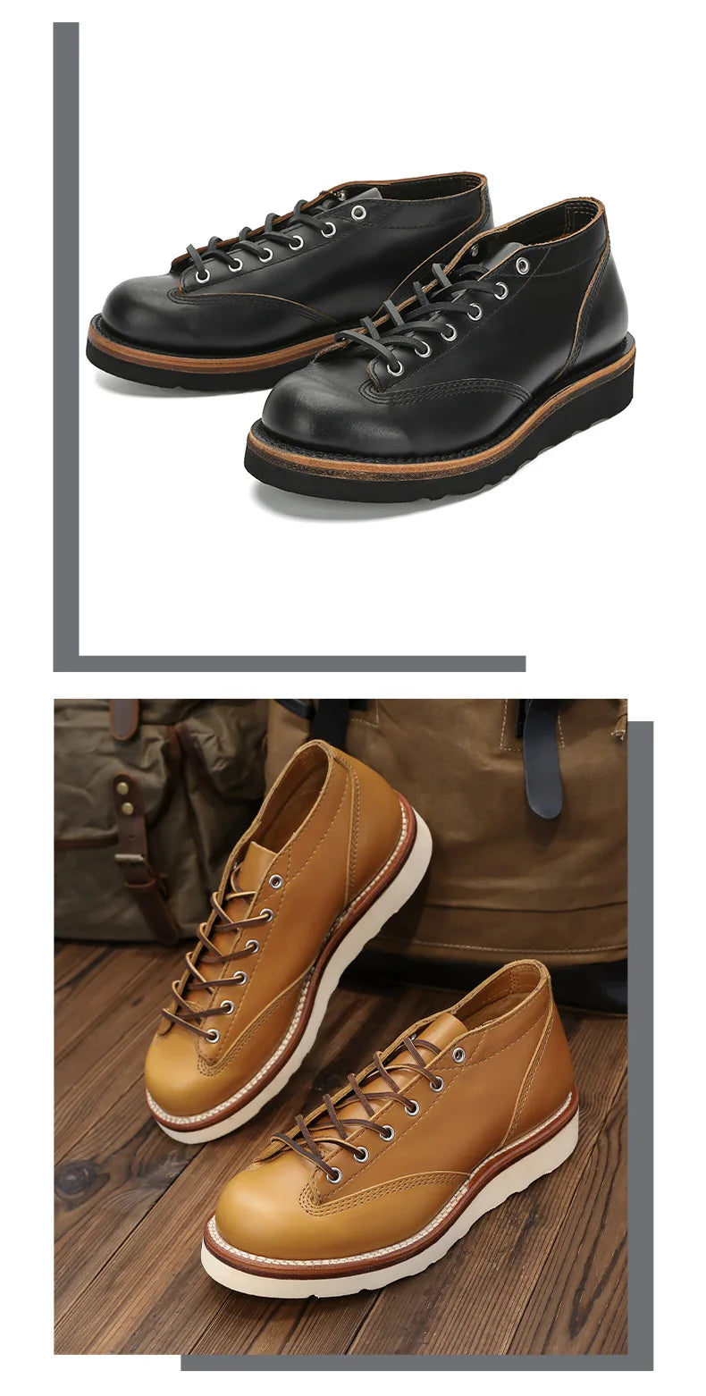 KOWM cow leather Hiking shoes Brown trekkin boots men  low cut workwear big toe shoes trendy casual ankle shoes walking sneakers