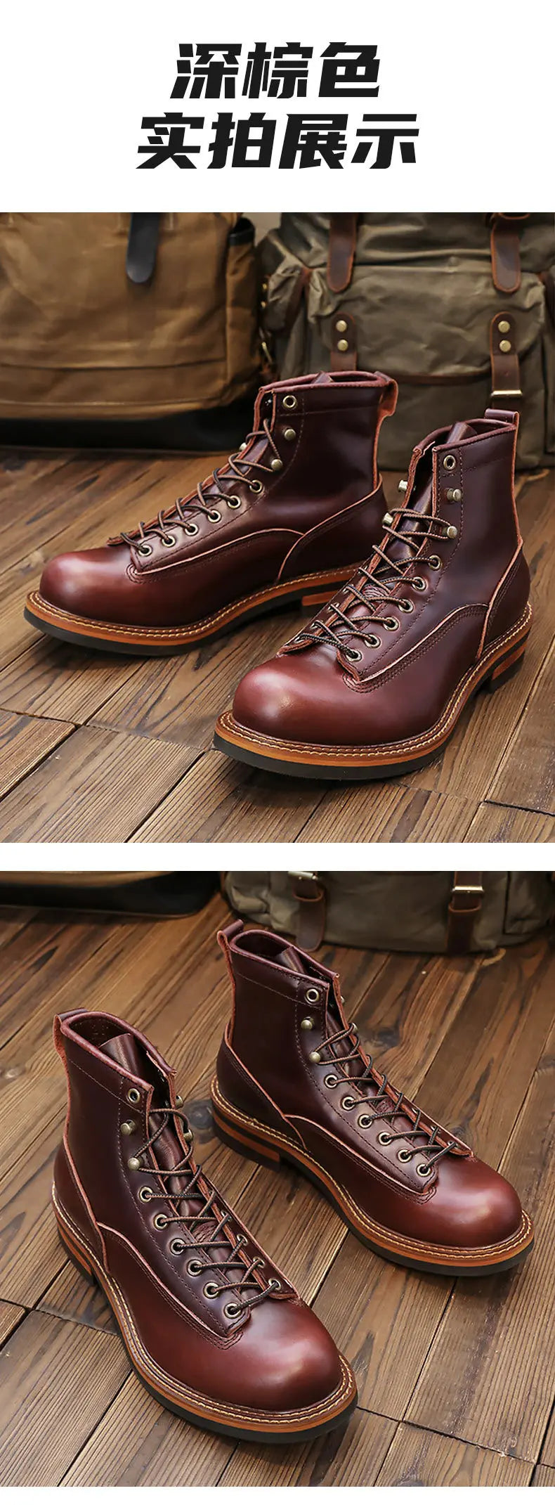 KOWM Hiking shoes men's walking boots British cowhide high top motorcycle boots ankle casual sneakers trekking shoes thick soled