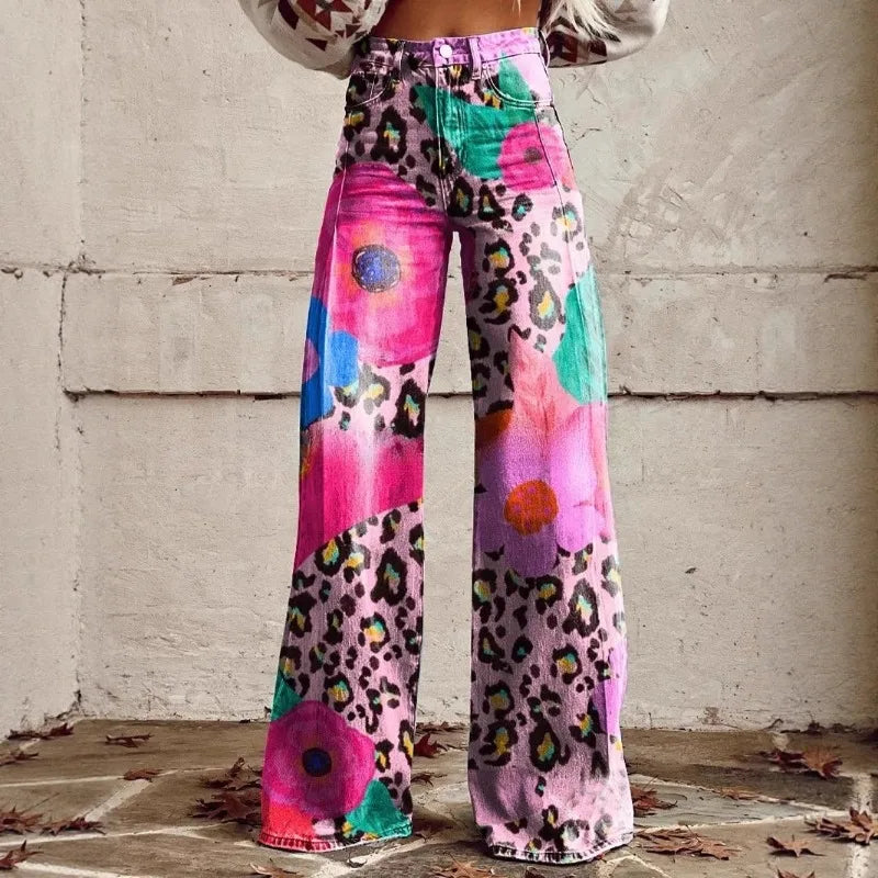 Women's 3D Print Wide-Leg "Jeans" – Trendy Low-Waist Flare Pants