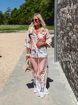 2 Pieces Set for Woman Summer New Elegant Printed Half Sleeves Shirt Tops Suits Fashionable Casual Loose Wide Leg Pants Sets