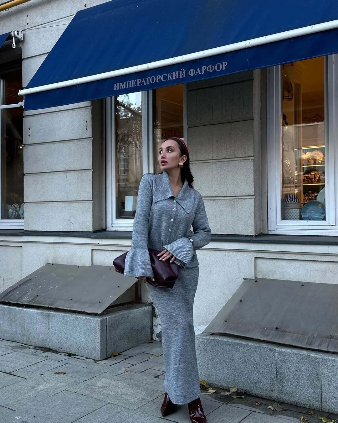 Hirsionsan Sexy Soft Elegant Vintage Women Suits 2 Pieces Female Sets Polo Neck Cardigan Sweater & Midi Dress Knitted TrackSuit
