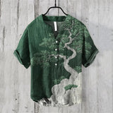 Men’s V-Neck Linen Blend Short Sleeve Shirt