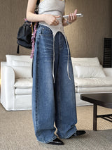Spring/Summer New American Retro Fashionable High Waist Washed Used Cat Beard Jeans Loose Wide Leg Pants Women