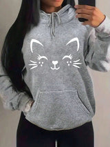Women's Playful Cat Graphic Fleece Hoodie