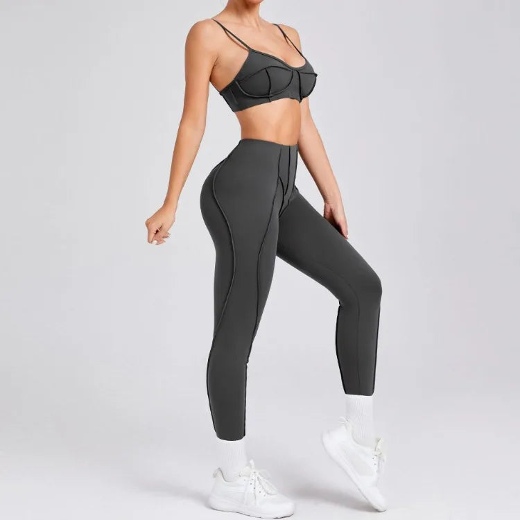 Seamless Yoga Sets Sports Fitness High Waist Hip-lifting Shapeing Trousers Backless Bra Suit Workout Gym Leggings Sets for Women