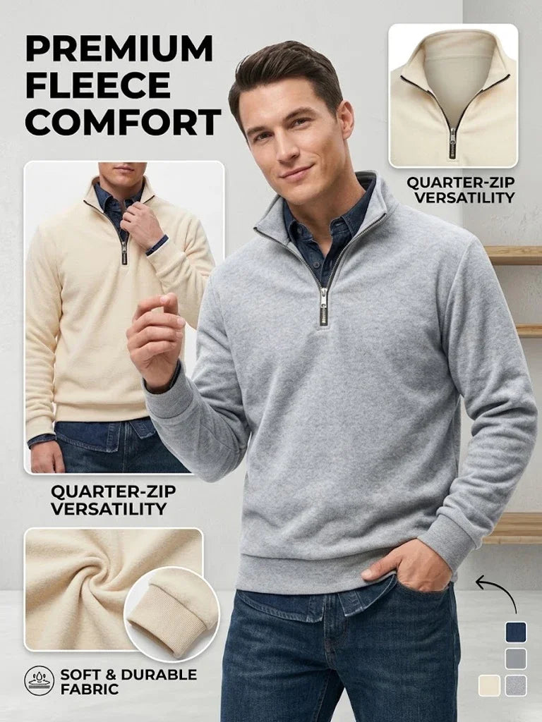 Mens Zip Up Jumper Mock Neck Warm Fleece Daily Knit Top Plain Tone Long Sleeve Pullover Outer Garment Tees for Guys Street