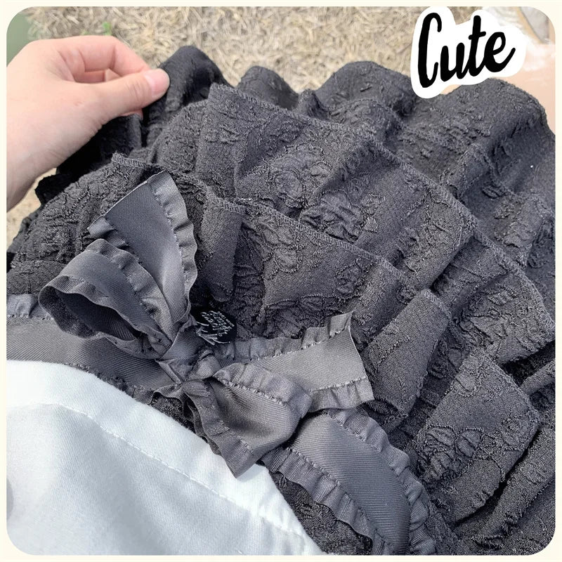 Kawaii Bow Mini Skirt – Ruffle Tiered A-Line