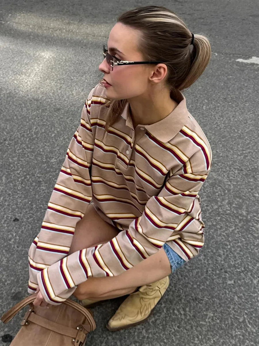 Vintage Striped Oversized Polo Shirt