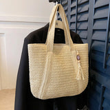 Woven Handbags Ladies Summer Woven Totes Bag with Tassel Women Shoulder Bag Large Capacity Fashion Straw Female Shopper Bag