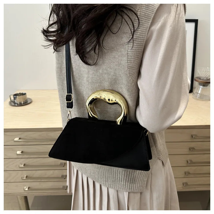 New Minimalist Design Shoulder Bag for Women Light Luxury Large Capacity Casual Metal Hand-held Crossbody Bags Female Handbag