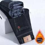 Winter Warm Fleece Jeans Men's Thick Thermal Casual Straight Denim Pants Male Business Work Stretch Trousers New Clothing