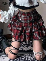 Red Plaid Gothic High-Waist Mini Skirt | Alt Fairycore Y2K