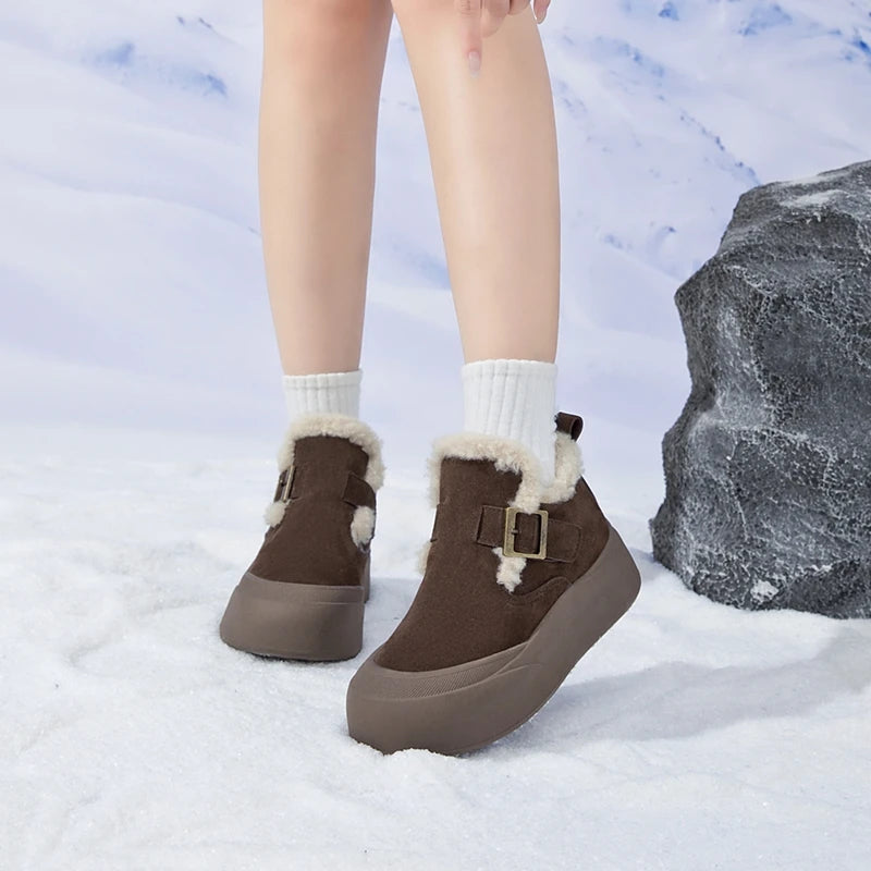 Snow Boots Women Winter Genuine Leather 2025 New Fleece Warm Thick Women's Booties Large Size  Women's Boots