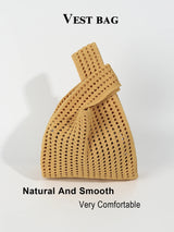 Handmade Knit Handbag Women Mini Shoulder Bag Female Casual Color Wide Stripe Plaid Tote Bag Student Cell Phone Package