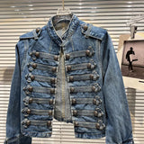 DEAT 2025 Autumn New Fashion Metal Buckle Design Shoulder Strap Denim Short Jacket For Women High Street Coat Female 11A06995