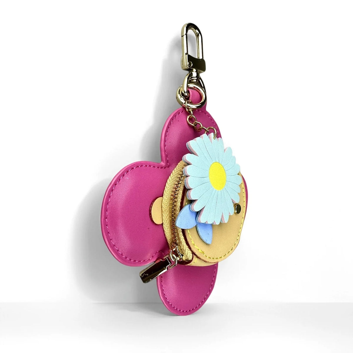 Real Leather Coin Purse with Daisy Charm-Cute Keychain Bag Clip for Handbag-Detachable Daisy Flower Accessory-Gift For Women