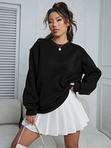Winter Womens Solid Sweatshirts Casual Comfortable Warm Hoodies Loose Crewneck Fleece Pullover Tops Autumn Womans Streetwear