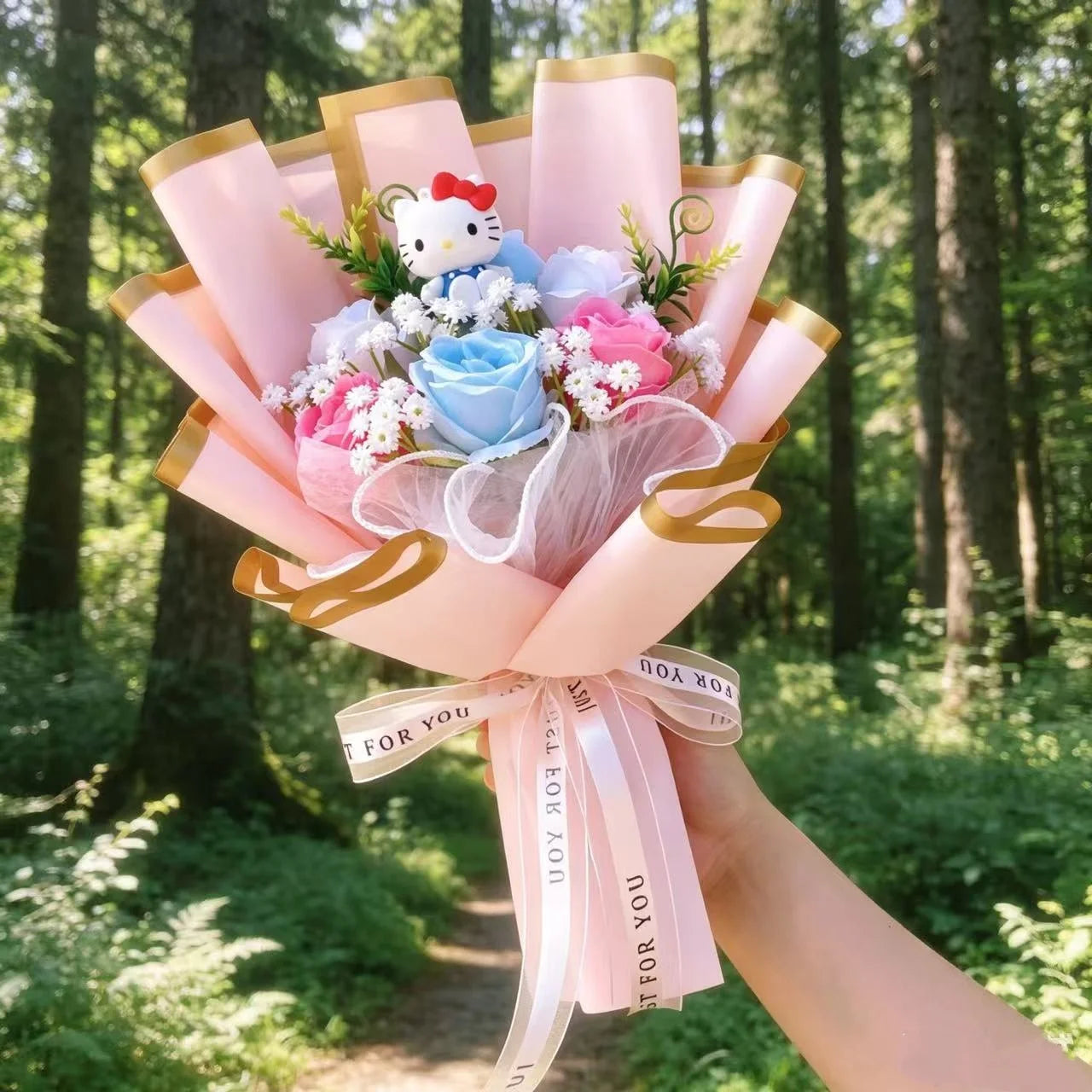 Genuine Sanrio Characters Plush Toys With Artificial Flowers Creative Handmade Bouquets Christmas Birthday New Year Gift
