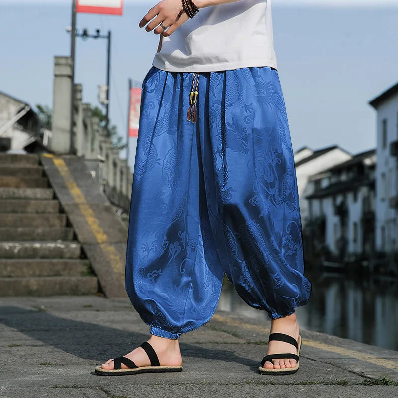 Men’s Ice Silk Dragon Jacquard Bloomers