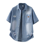 Men's Denim Shirt Summer Fashion Breathable Cotton Blend Short Sleeve Shirt Street Trendy Daily Outing Comfortable Jean Shirt