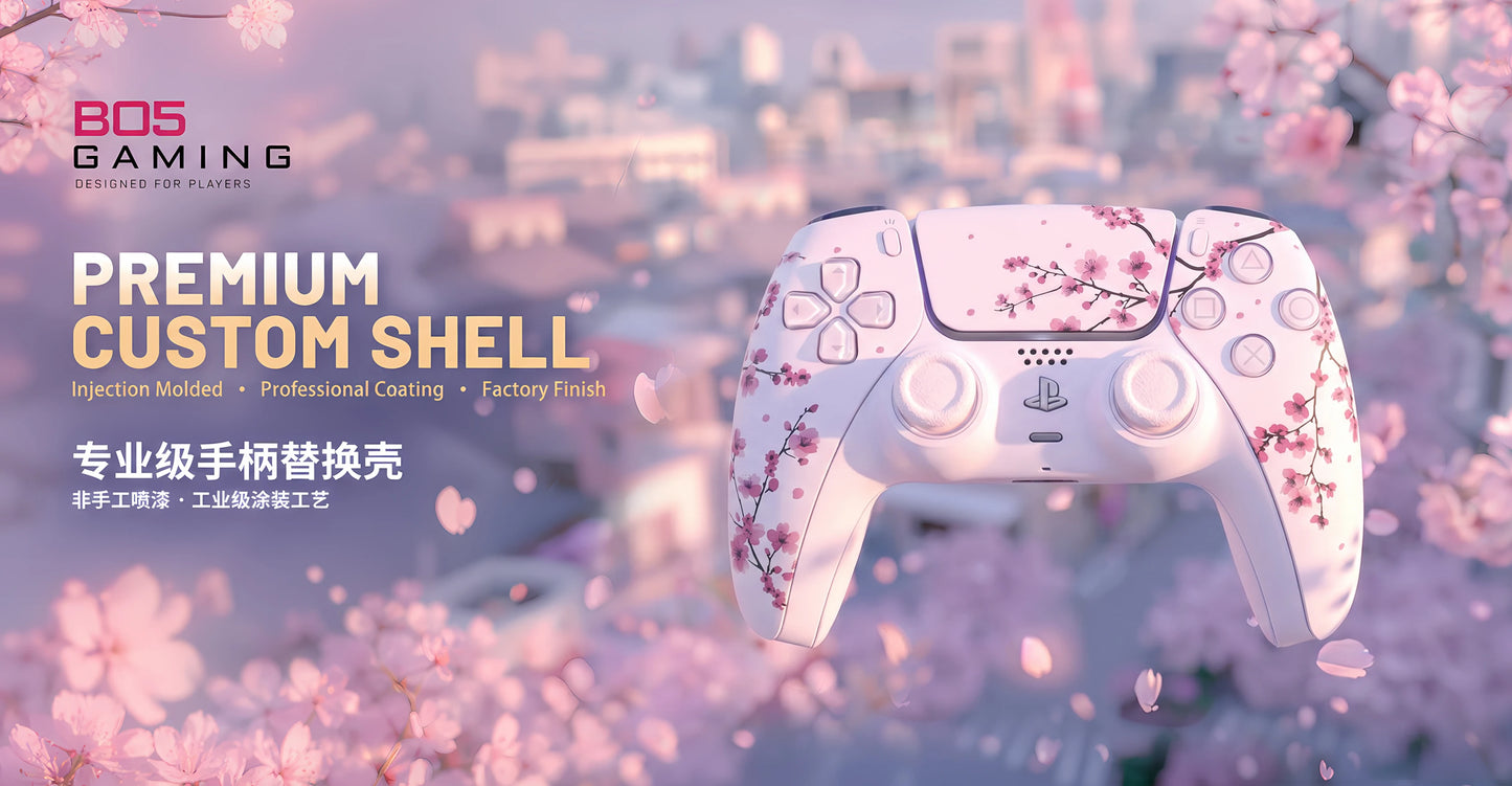 Pink Sakura PS5 Controller Shell Faceplate Cover with Touchpad for DualSense Controller, Replacement for BDM-010/020/030/040/050