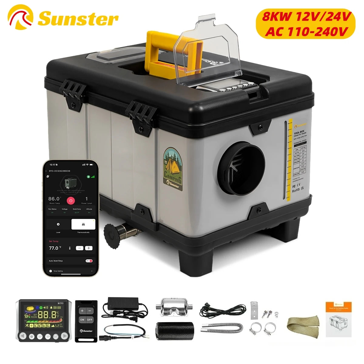 Sunster TB10 8KW Diesel Air Heater | Bluetooth LCD