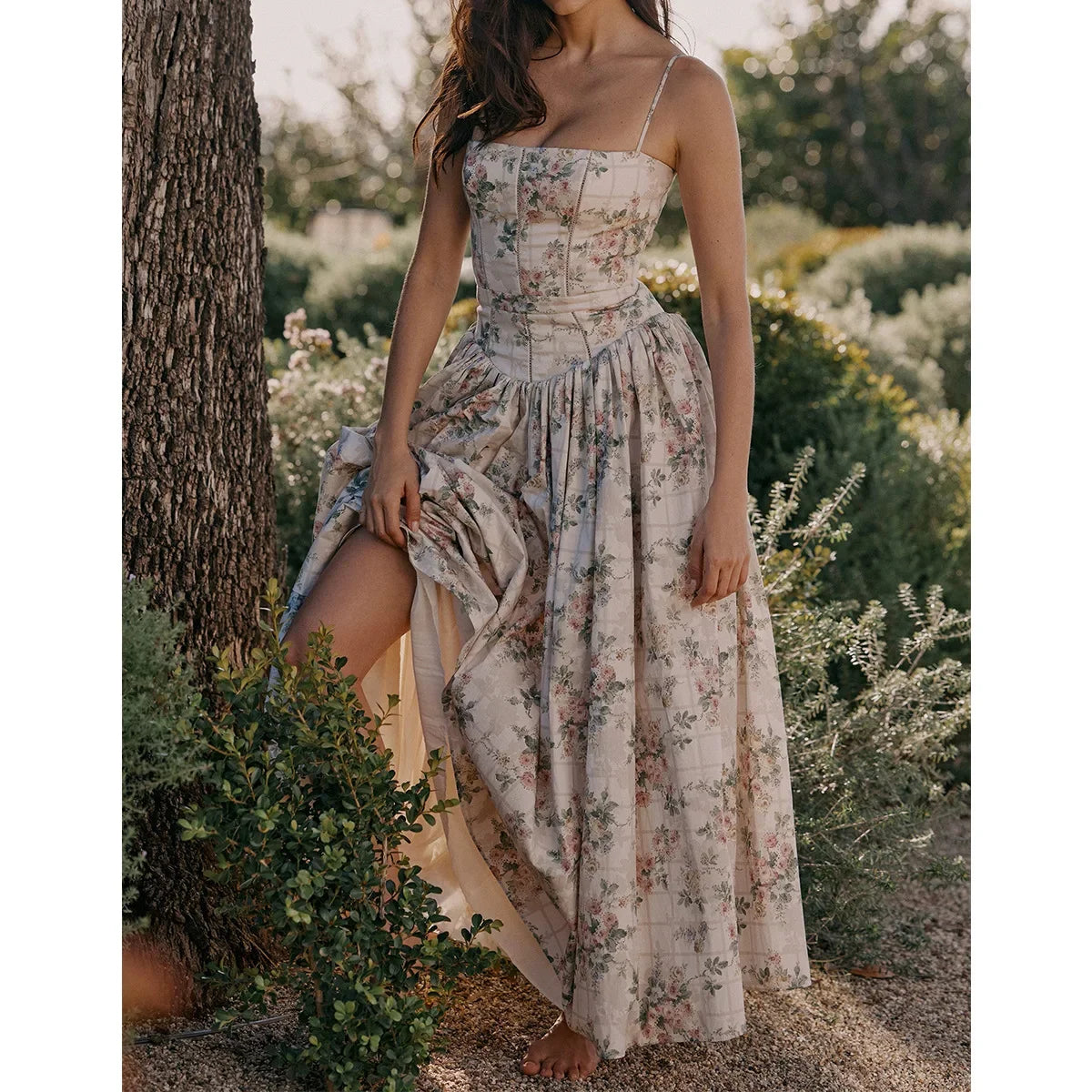 Floral Print Spaghetti Strap Midi Sundress - Elegant Boho Chic Summer Beach Dress