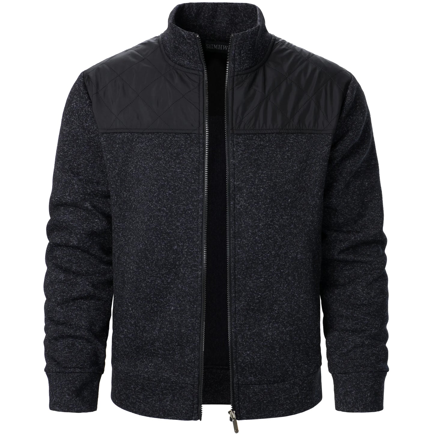 Men's Autumn/Winter Zip-Up Knit Jacket – Striped Check Stand Collar Sweater Coat