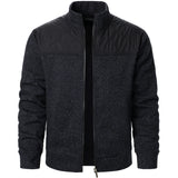 Men's Autumn/Winter Zip-Up Knit Jacket – Striped Check Stand Collar Sweater Coat