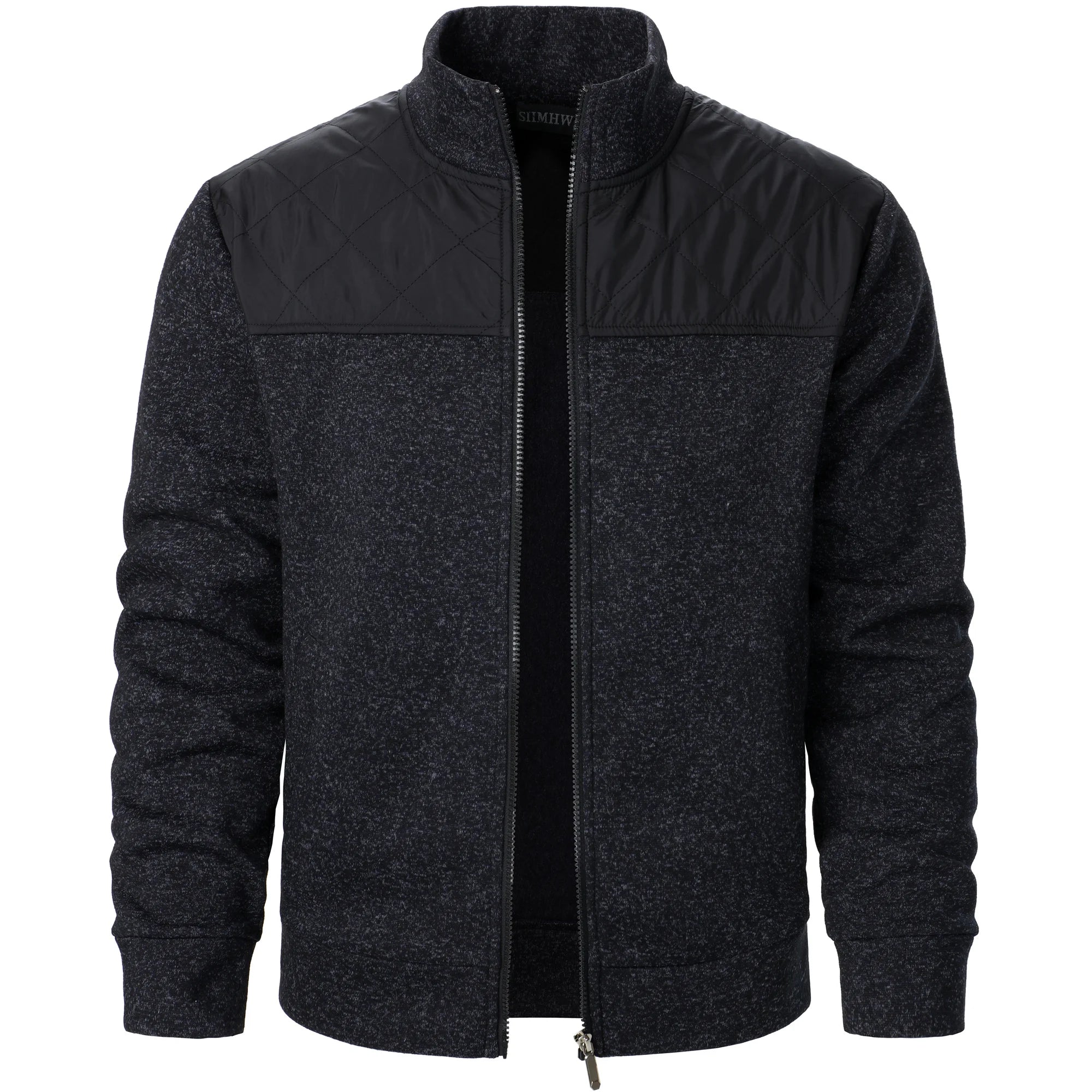 Men's Autumn/Winter Zip-Up Knit Jacket – Striped Check Stand Collar Sweater Coat