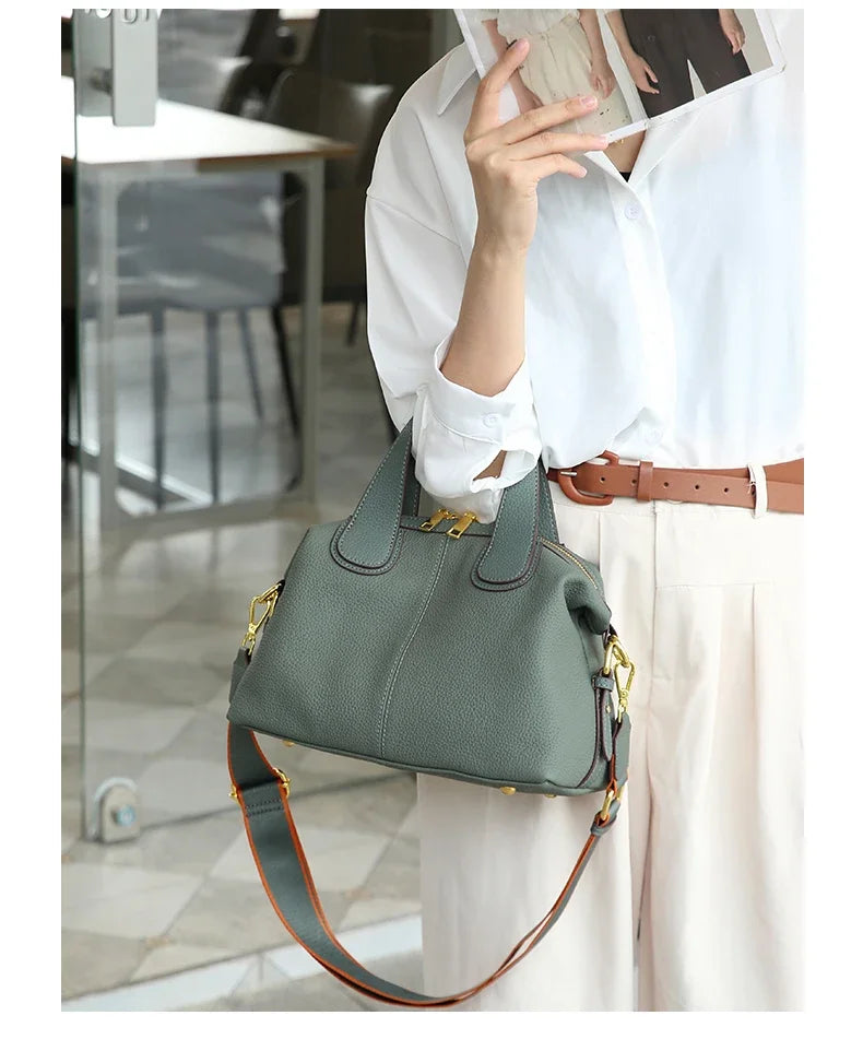 Women's Natural Cow Leather Bag Female Retro Cowhide Crossbody Bags Ladies Large Capacity Shoulder Bag for Middle aged Women