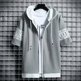 Fashion Men's Hoodies Summer Men Clothing T-shirt Zipper Hood Cartoon Casual T Shirt Print Hooded Top Short Sleeve Men