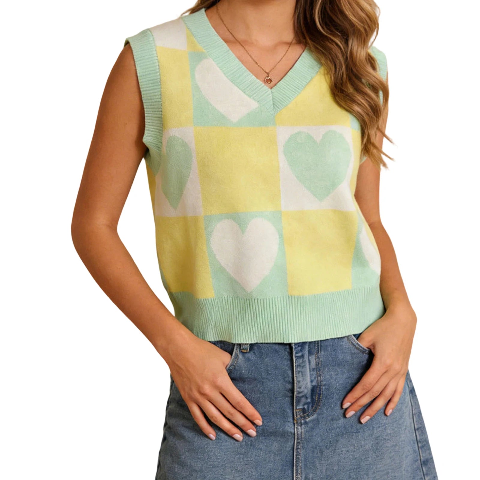 Plaid V-Neck Sleeveless Vest