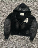 Y2K Harajuku New Fashion Skull Embroidery Plus Velvet Padded Casual Joker Vintage Popular Hip Hop Couples Fur Collar Coat Tops