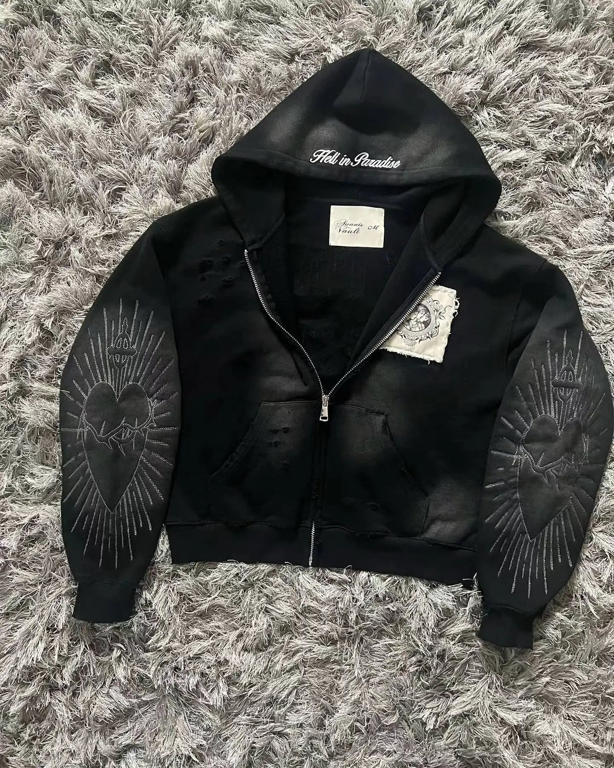 Y2K Harajuku New Fashion Skull Embroidery Plus Velvet Padded Casual Joker Vintage Popular Hip Hop Couples Fur Collar Coat Tops