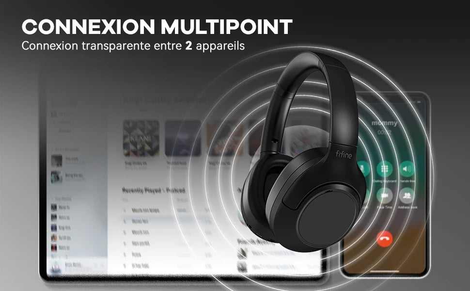 FIFINE Bluetooth wireless headset,Noise Canceling Headphones with Transparency Mode,Deep Bass,Clear Calls,80H Playtime -X3