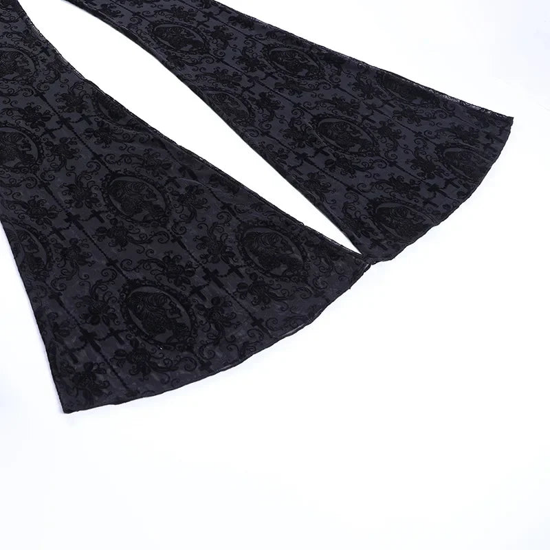 Women's High-Waist Mesh Lace Flare Pants