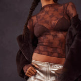 Women's Long Sleeve Mock Neck Lace Top