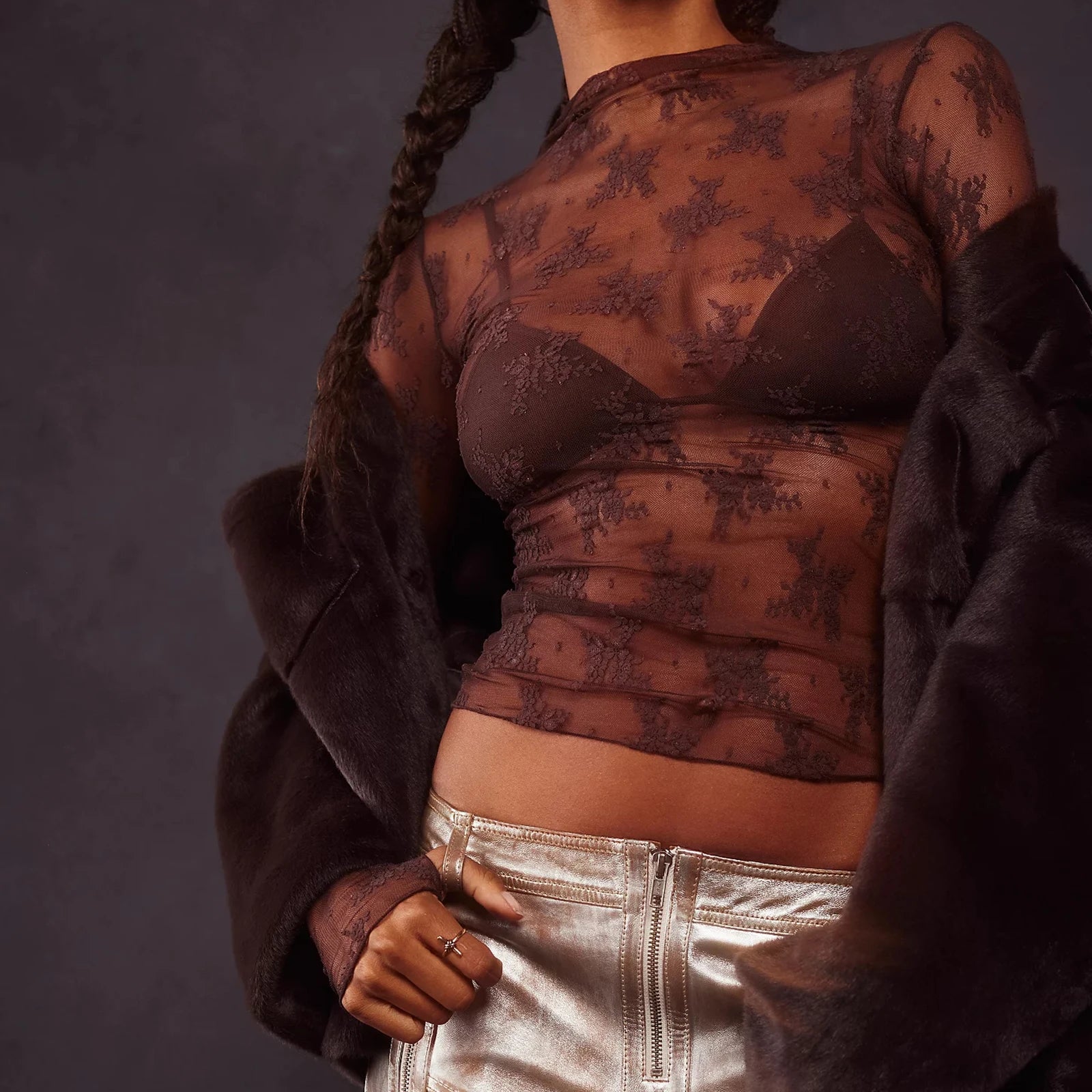 Women's Long Sleeve Mock Neck Lace Top
