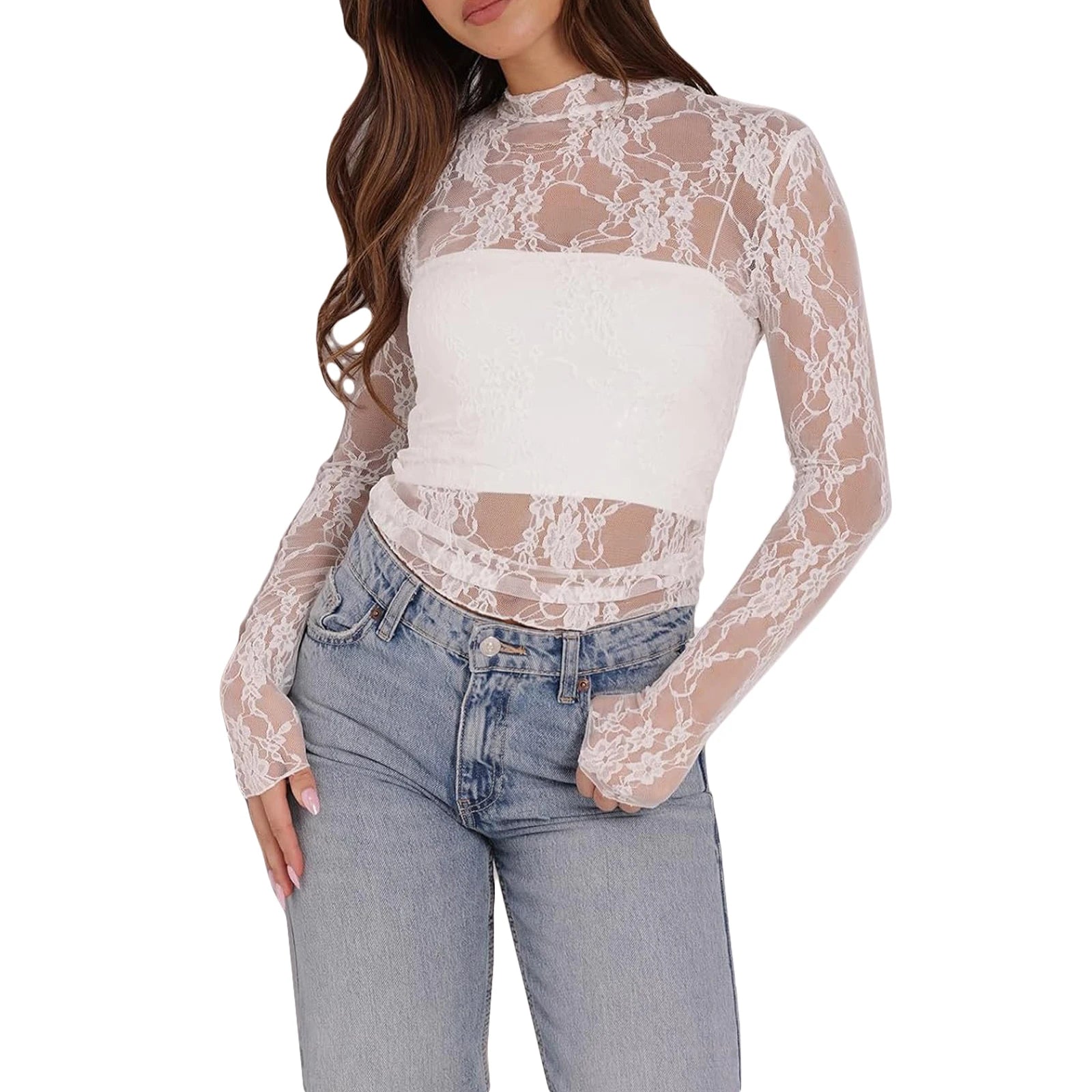 Y2K Floral Lace Mesh Top